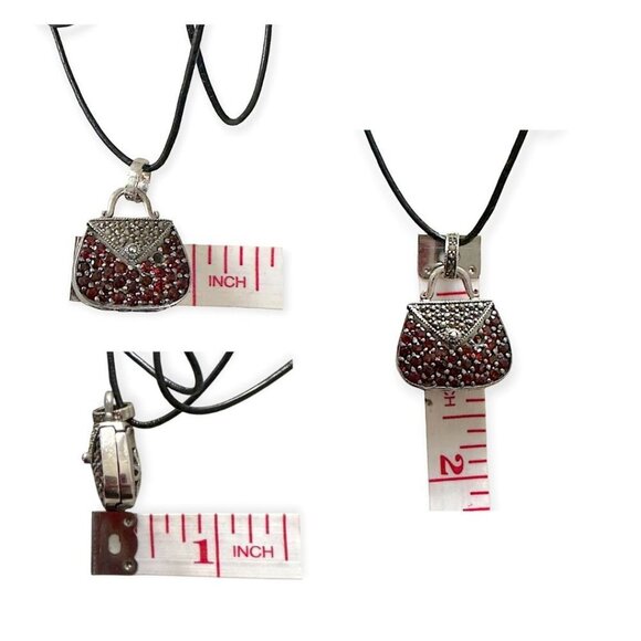 Vintage Sterling‎ Silver Red Crystal Purse Locket Pendant - Picture 9 of 10